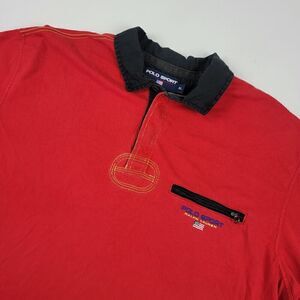 Vintage 90s Polo Sport Ralph Lauren‎ Shirt Xl Ribbed Collar sleeve spellout Red